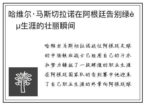 哈维尔·马斯切拉诺在阿根廷告别绿茵生涯的壮丽瞬间